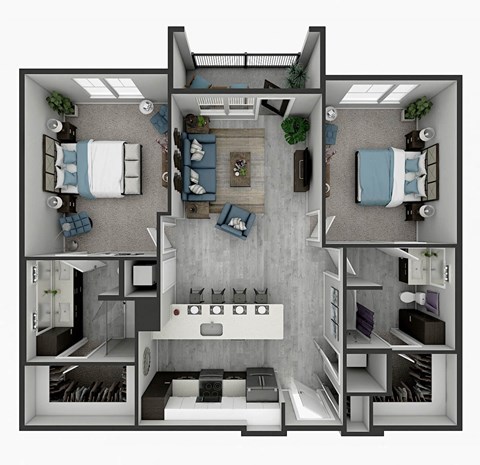 Floor plan for 2 beds, 2 baths, 1223 sqft