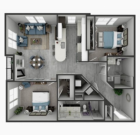 Floor plan for 2 beds, 2 baths, 1195 sqft