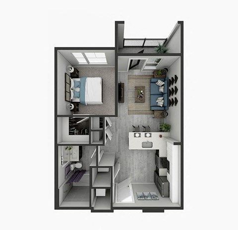Floor plan for studio, 1 bath, 609 sqft