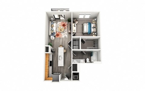 Floor plan for 1 bed, 1 bath, 769 sqft