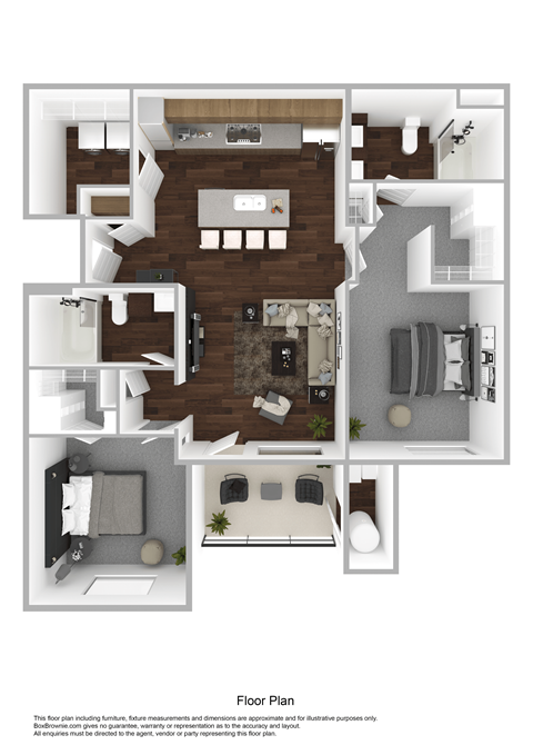 Floor plan for 2 beds, 2 baths, 1010 sqft