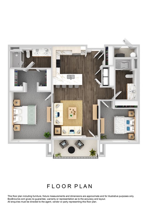 Floor plan for 2 beds, 2 baths, 1020 sqft