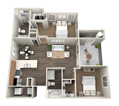 Floor plan for 2 beds, 2 baths, 981 sqft