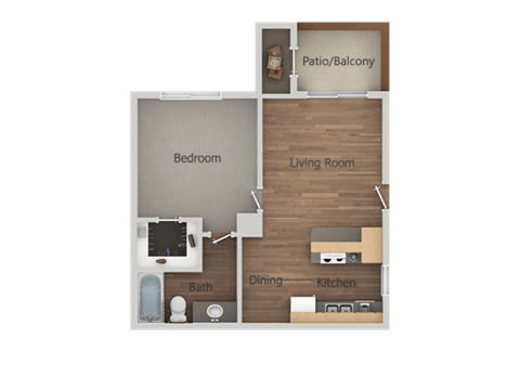 Floor plan for 1 bed, 1 bath, 500 sqft