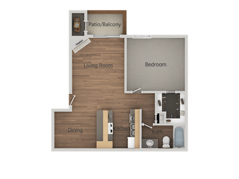 Floor plan for 1 bed, 1 bath, 650 sqft