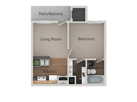 Floor plan for 1 bed, 1 bath, 470 sqft