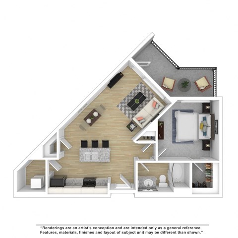 Floor plan for 1 bed, 1 bath, 680 sqft
