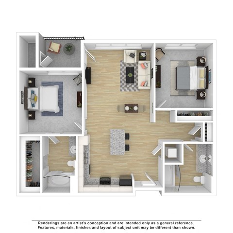Floor plan for 2 beds, 2 baths, 922 sqft