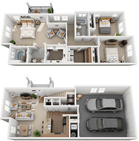 Floor plan for 3 beds, 2 baths, 1425 sqft