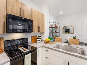Syracuse townhouse for rent - Kitchen with Black Appliances at The Veridian