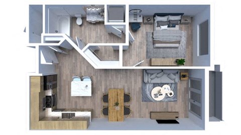 Floor plan for 1 bed, 1 bath, 672 sqft