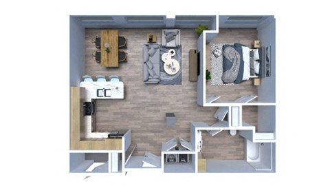 Floor plan for 1 bed, 1 bath, 897 sqft