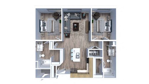 Floor plan for 2 beds, 2 baths, 955 sqft