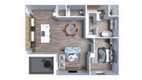Floor plan for 1 bed, 1 bath, 1133 sqft