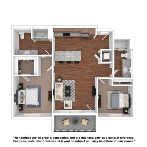 Floor plan for 2 beds, 2 baths, 1119 sqft