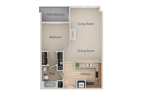 Floor plan for 1 bed, 1 bath, 973 sqft