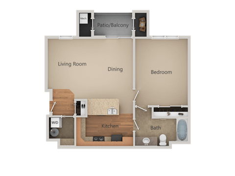 Floor plan for studio, 734 sqft