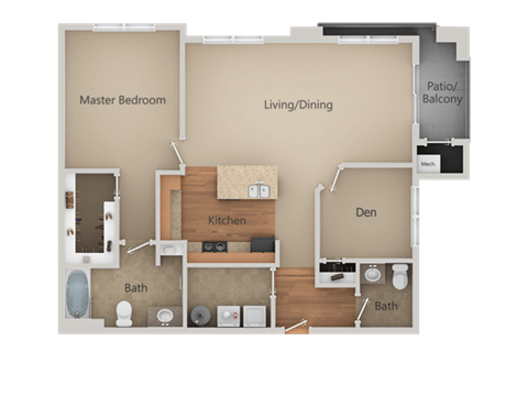 Floor plan for studio, 964 sqft