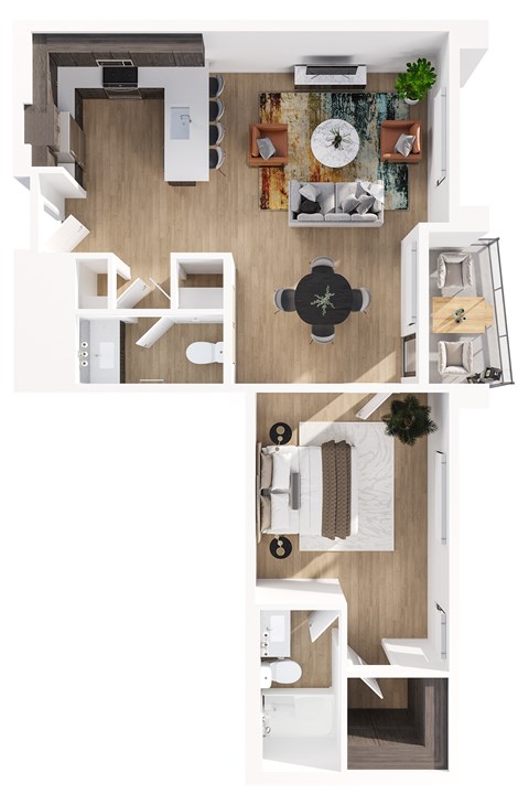 Floor plan for 1 bed, 1 bath, 1005 sqft