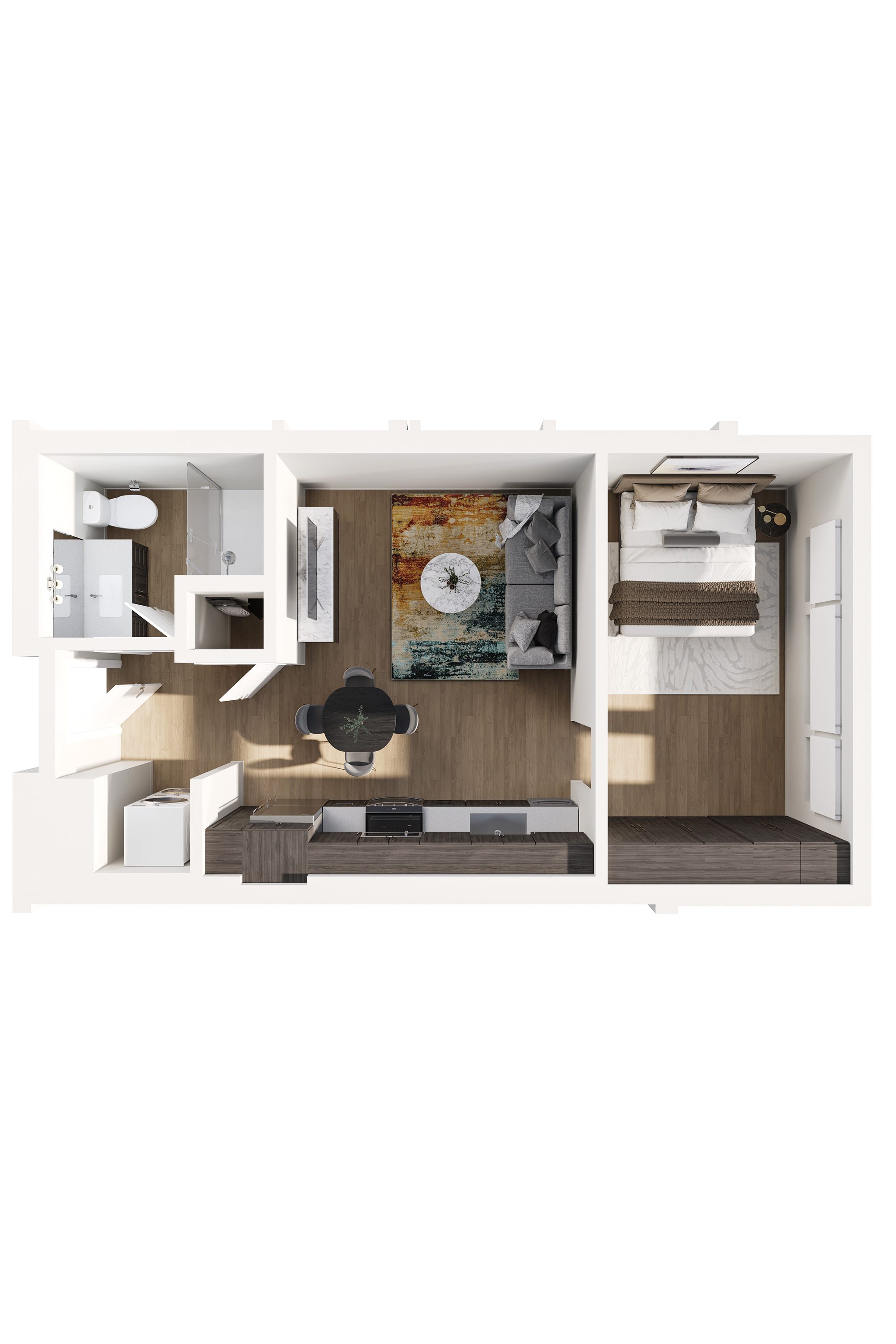 Floor plan for studio, 1 bath, 616 sqft