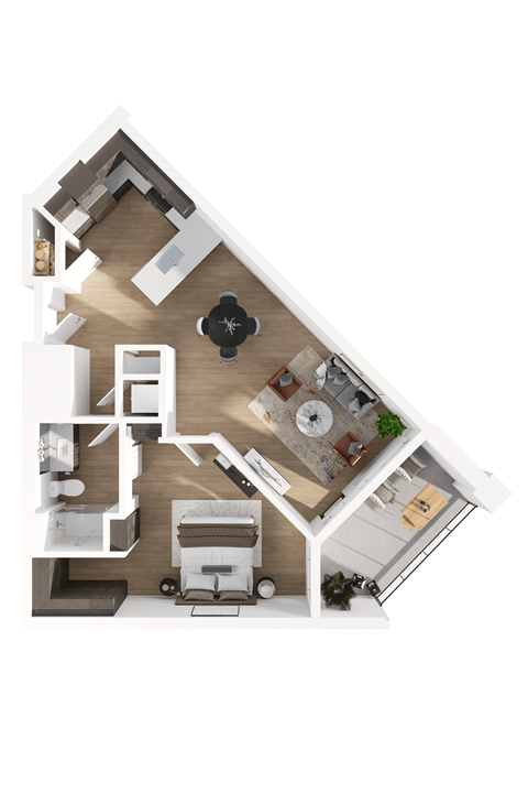 Floor plan for 1 bed, 1 bath, 924 sqft