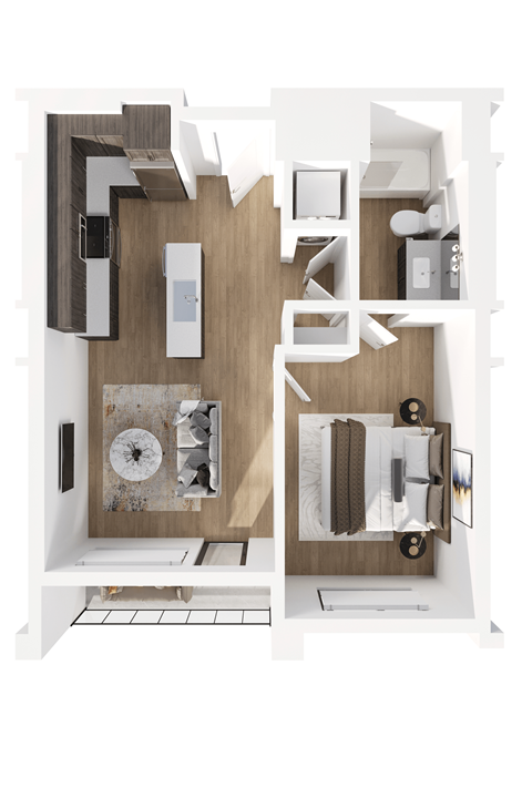 Floor plan for 1 bed, 1 bath, 1005 sqft