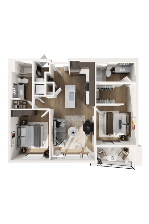 Floor plan for 2 beds, 2 baths, 1058 sqft