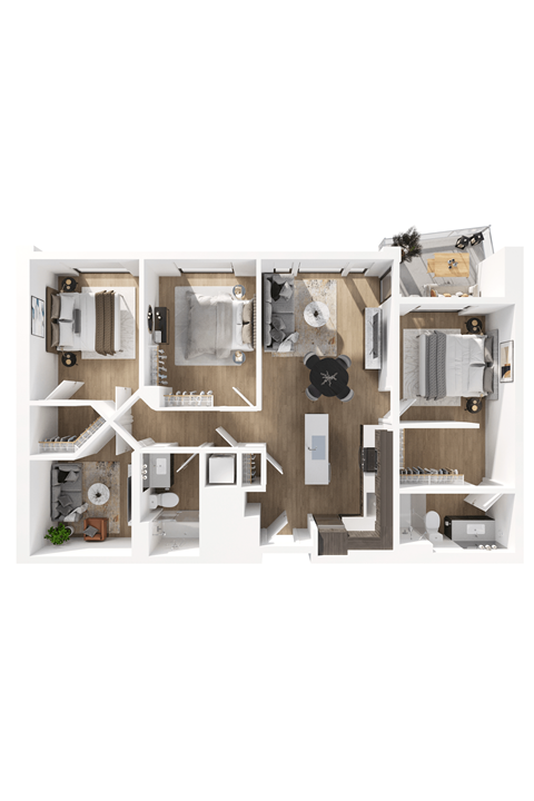 Floor plan for 3 beds, 2 baths, 1368 sqft