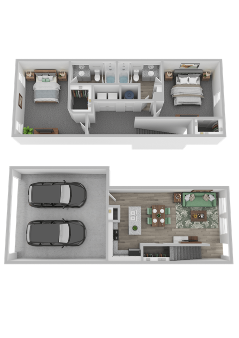 Floor plan for 2 beds, 2 baths, 1182 sqft