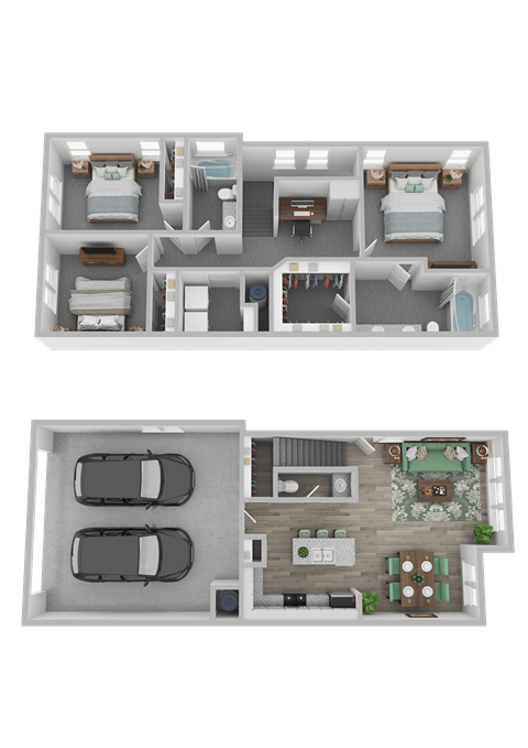 Floor plan for 3 beds, 2.5 baths, 1439 sqft