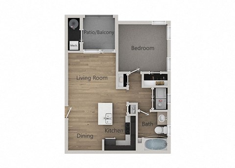 Floor plan for 1 bed, 1 bath, 779 sqft