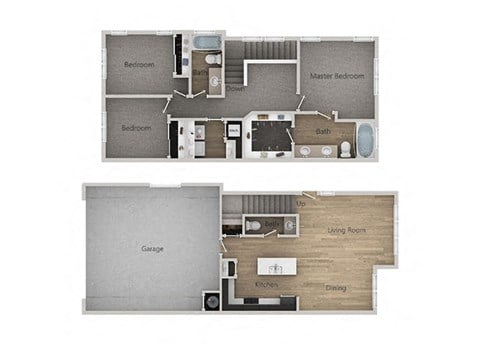 Floor plan for 3 beds, 2 baths, 1439 sqft