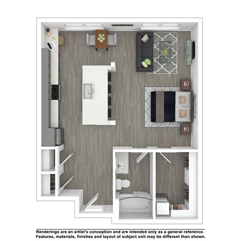 Floor plan for studio, 1 bath, 710 sqft
