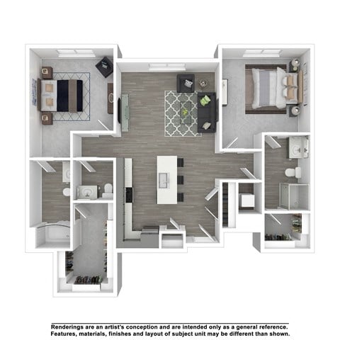 Floor plan for 2 beds, 2.5 baths, 1266 sqft