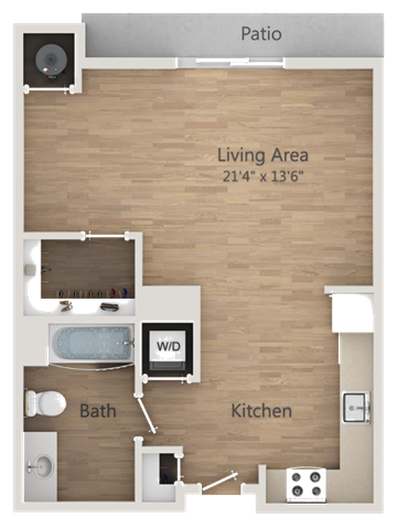 Floor plan for studio, 1 bath, 535 sqft