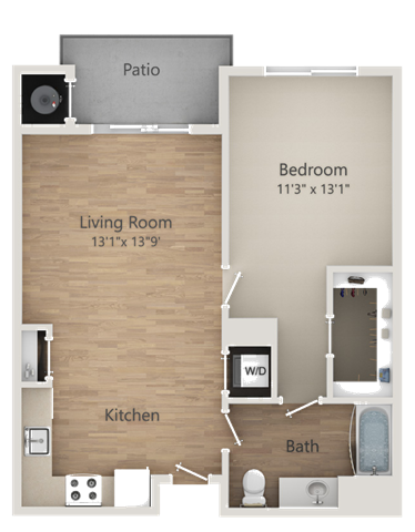 Floor plan for 1 bed, 1 bath, 752 sqft