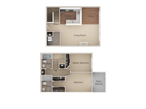 Floor plan for 2 beds, 2 baths, 1169 sqft