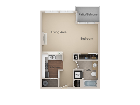 Floor plan for studio, 1 bath, 558 sqft