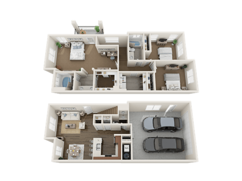 Floor plan for 3 beds, 2.5 baths, 1412 sqft