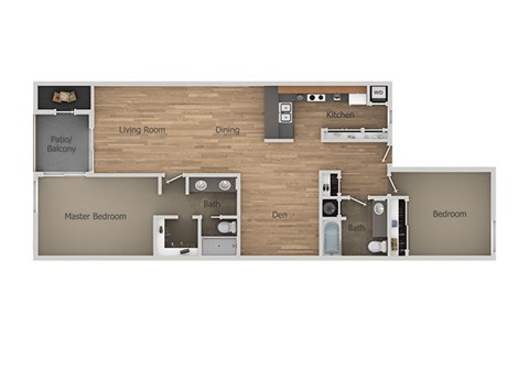 Floor plan for 2 beds, 2 baths, 1152 sqft