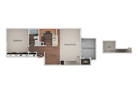 Floor plan for 1 bed, 1 bath, 802 sqft