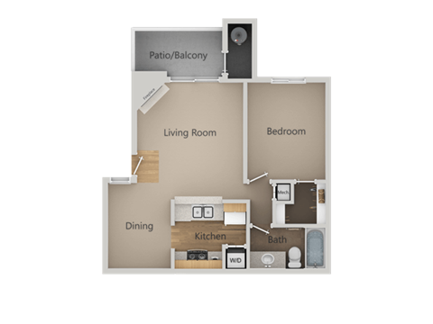 Floor plan for 1 bed, 1 bath, 704 sqft