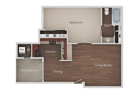 Floor plan for 1 bed, 1 bath, 655 sqft