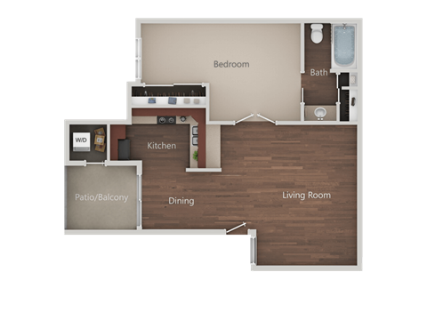 Floor plan for 1 bed, 1 bath, 690 sqft