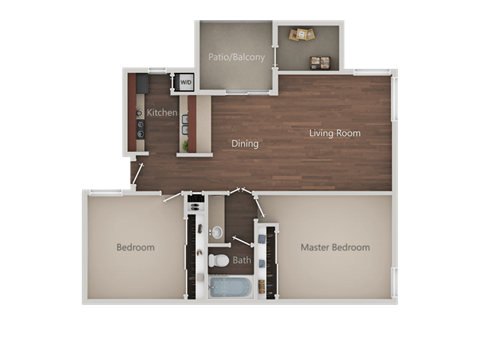 Floor plan for 2 beds, 1 bath, 783 sqft