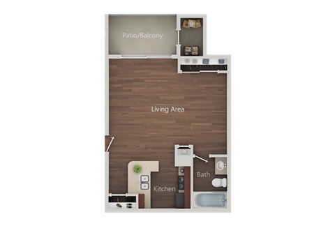 Floor plan for studio, 1 bath, 439 sqft