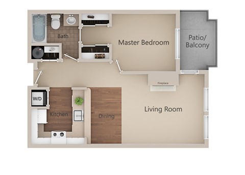 Floor plan for 1 bed, 1 bath, 709 sqft