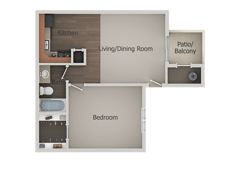 Floor plan for 1 bed, 1 bath, 503 sqft