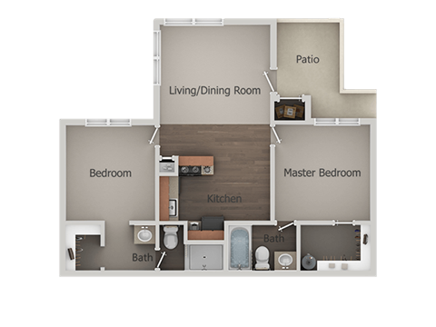Floor plan for 2 beds, 2 baths, 721 sqft
