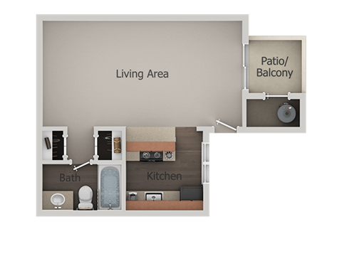 Floor plan for studio, 1 bath, 401 sqft
